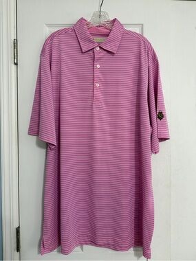Donald Ross pink blue striped  polo  golf shirt men’s size‎ XL embroidered logo